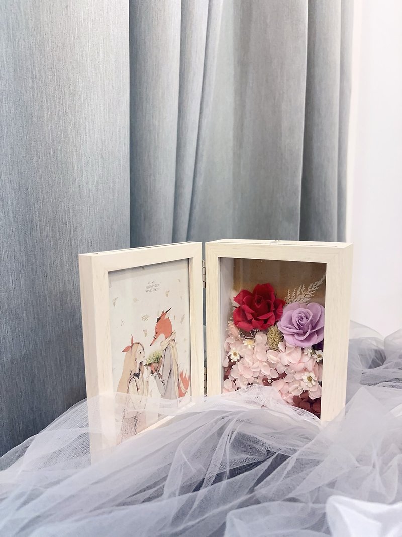 Japanese preserved flowers/photo frame/pink and purple 6 inches can hold double-sided photos - Picture Frames - Plants & Flowers Pink