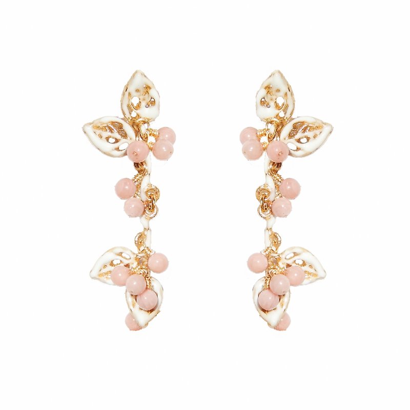 Enameled natural stone series snow cherry enamel earrings / earrings limited pre-order - Earrings & Clip-ons - Gemstone 