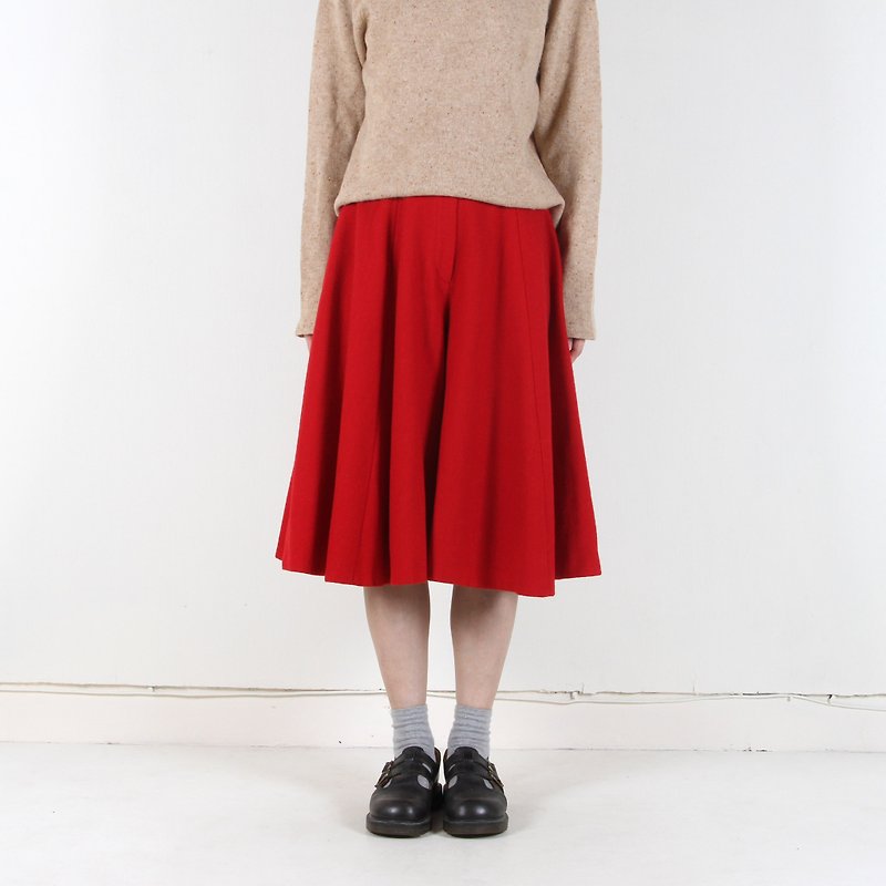 [Vintage] eggplant tomato sister vintage wool wide pants - Skirts - Wool Red