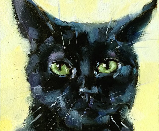 黒猫の絵 ペット オリジナルの油絵 猫のアートワーク 動物のミニアート ショップ ZhannaDart ポスター・絵 Pinkoi