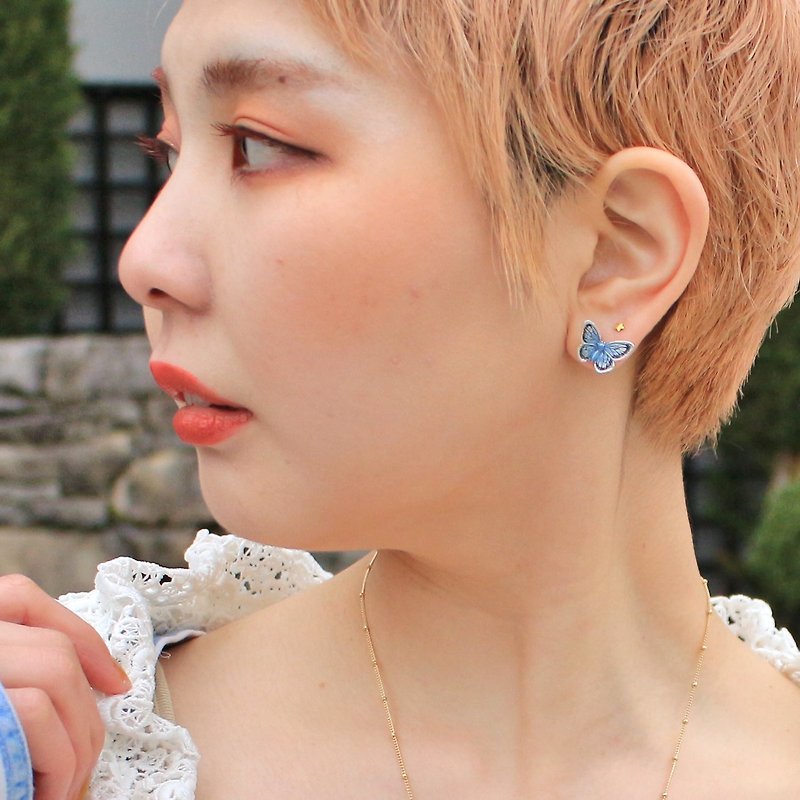 Butterfly earring Yamato Shijimi butterfly earrings PA443 - Earrings & Clip-ons - Other Metals Blue