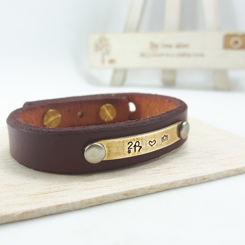 A12 Type-Pure Copper Leather Bracelet (Deep Coffee)-Customized Knockout-Handmade DIY - Bracelets - Genuine Leather Multicolor