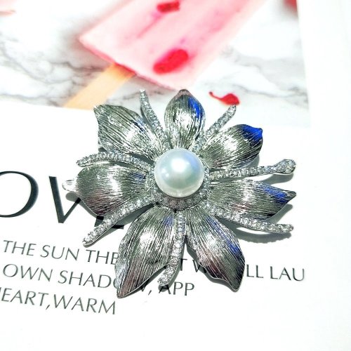 IJEWELRY絶妙な彫刻本物そっくりの大きな花トップ石シルバーブローチ