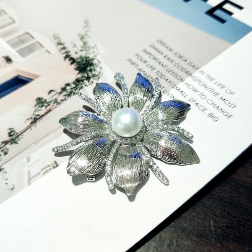 IJEWELRY絶妙な彫刻本物そっくりの大きな花トップ石シルバーブローチ