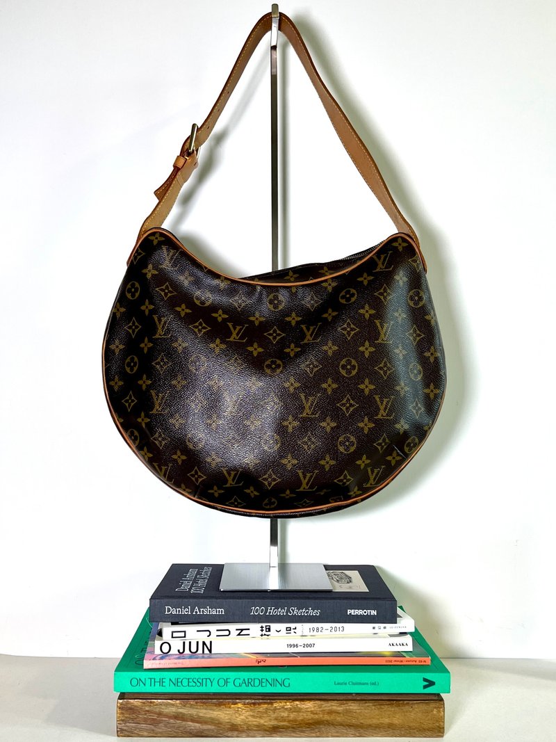 LV brown presbyopic leather cashew nut-shaped large handbag shoulder and side baby bag sunrise second-hand vintage - กระเป๋าถือ - หนังแท้ สีนำ้ตาล