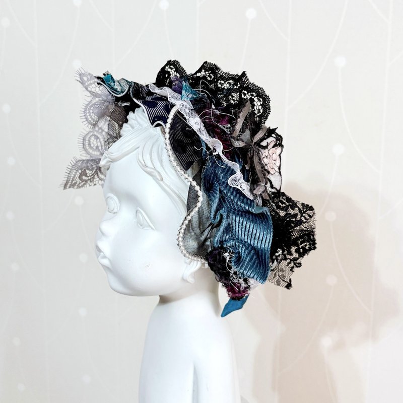 手工拼接髮箍 / 蕾絲頭箍 寬版 寬邊 髮帶式髮窟 頭帶 頭飾 - 髮箍/髮帶 - 其他材質 藍色