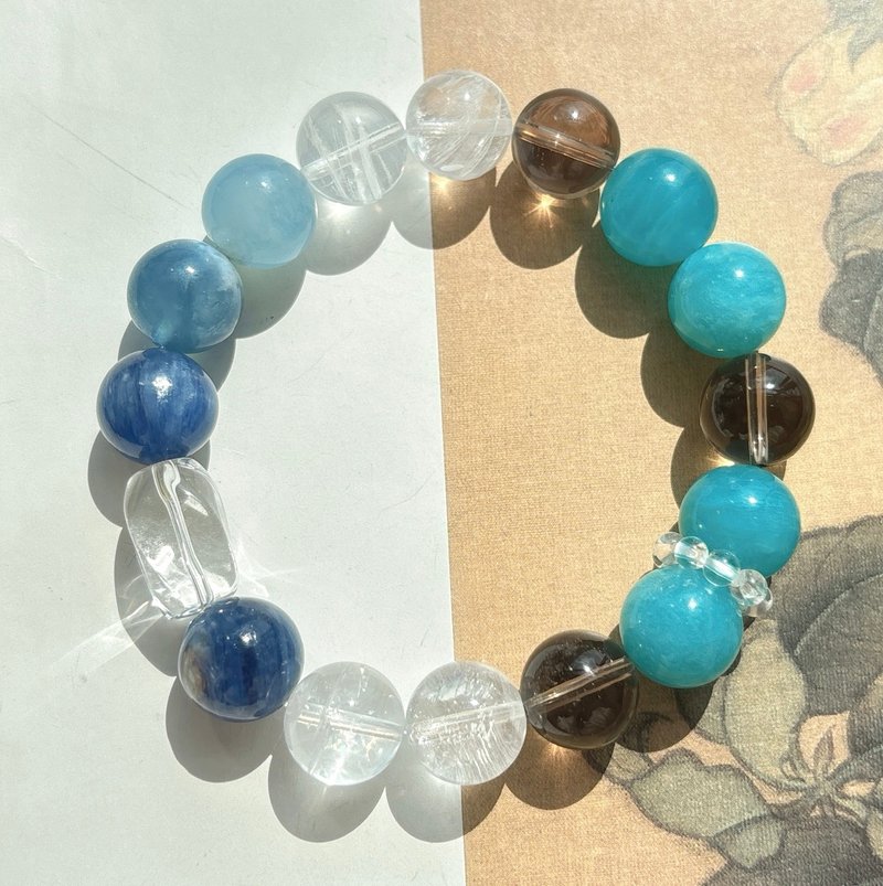 天然海藍寶 藍晶石 白水晶 白阿賽 白水晶轉運珠 茶水晶 天河石 - 手鍊/手環 - 水晶 