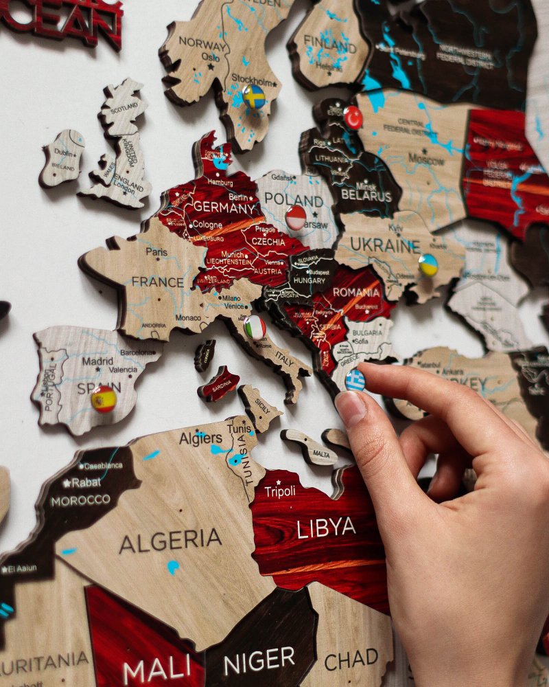 世界地图墙壁艺术 大型家居装饰 独特的墙壁装饰 乔迁礼物 - 牆貼/牆身裝飾 - 木頭 多色