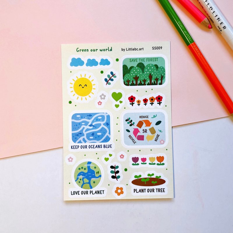 Green our world Sticker Sheet SS009 - สติกเกอร์ - กระดาษ ขาว