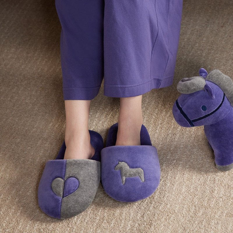Icelandic Horse Plush Slippers (S/M/L) - Starlight Purple - รองเท้าแตะในบ้าน - ผ้าฝ้าย/ผ้าลินิน สีม่วง
