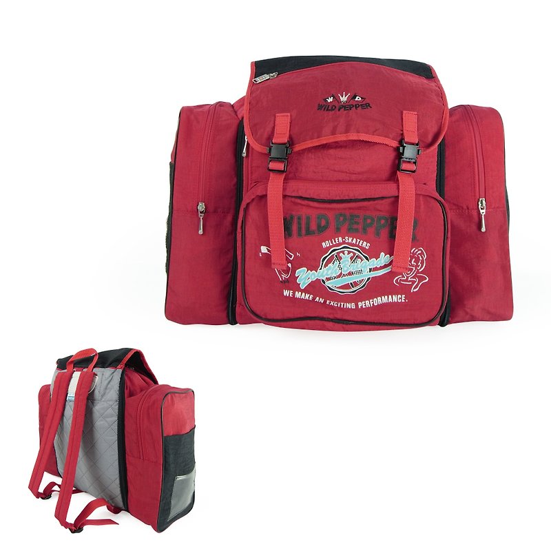 A‧PRANK :DOLLY :: Vintage VINTAGE red and black color matching hiking backpack (B807012) - กระเป๋าเป้สะพายหลัง - วัสดุกันนำ้ สีแดง