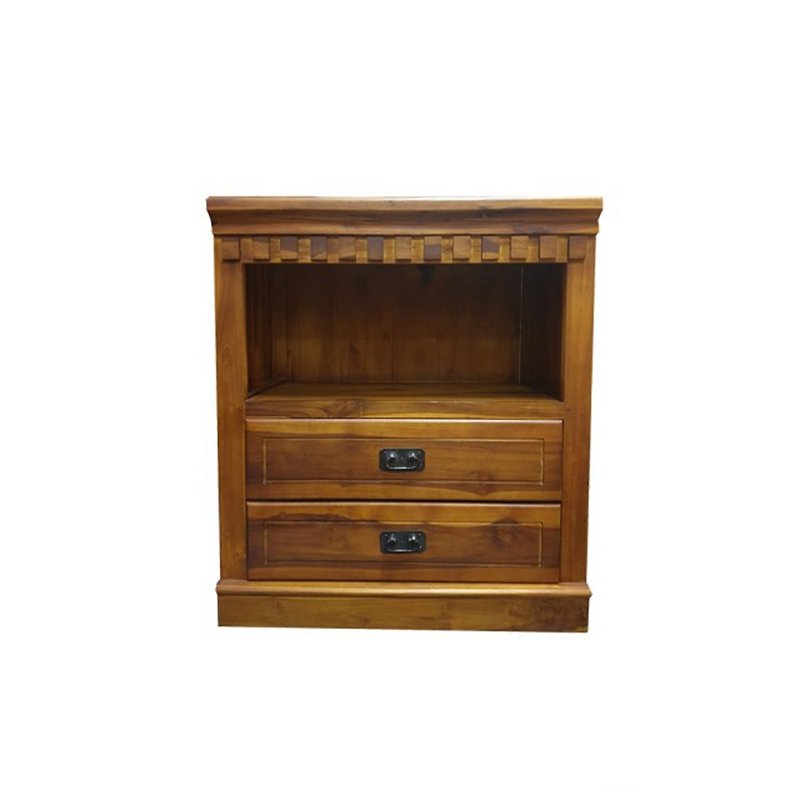 Jidi Teak Furniture│Teak Square Shape Double Drawn Bedside Table RPNA002 - TV Stands & Cabinets - Wood Brown