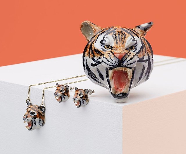AndMary 手繪瓷耳環-老虎 禮盒裝 Roaring Tiger Earrings
