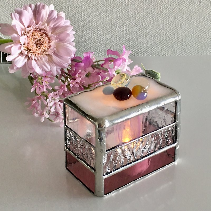 Sweet night LED candle holder Raspberry cake Bay View - Candles & Candle Holders - Glass Pink