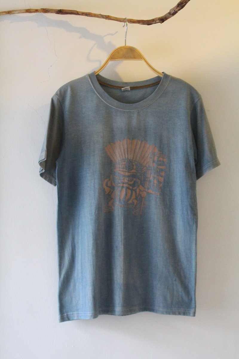 綿のTシャツの7ターン8の快適な手染めisvara植生染色タンブラーシリーズ - トップス ユニセックス - コットン・麻 ブルー