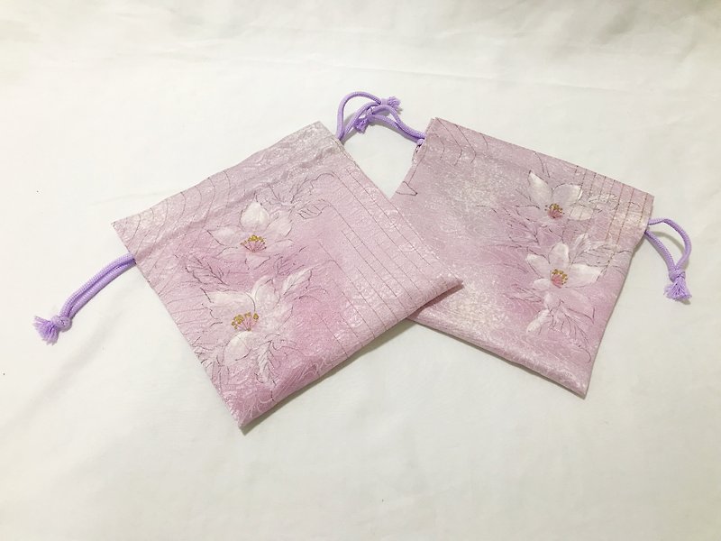 Kimono drawstring bag # 1 Use of antique silk kimono - Other - Silk Pink