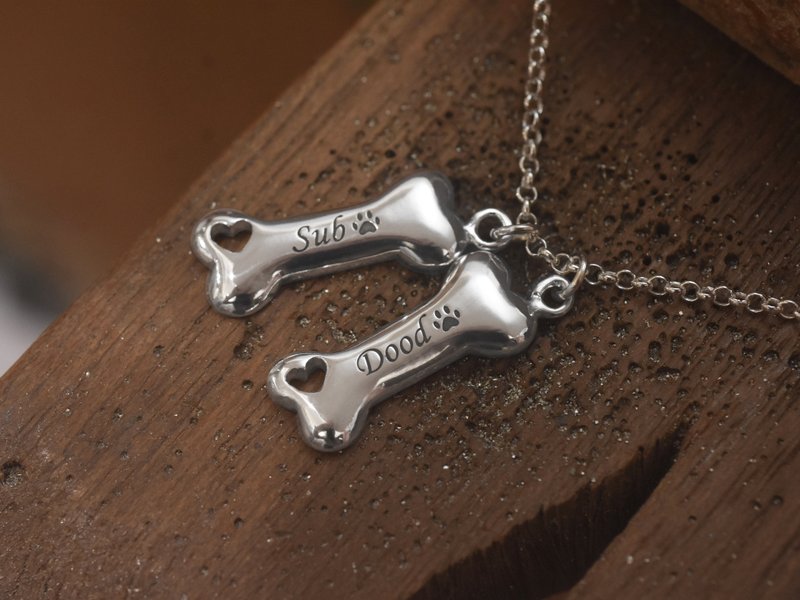 Hollow love dog bone | sterling silver necklace engraved clavicle chain handmade silver jewelry lover gift customization - Necklaces - Sterling Silver Silver