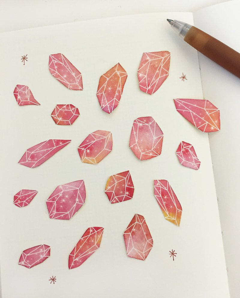 Xinghai mineral pink sky - stickers -17 pieces into a +3 bonus - Stickers - Paper Pink