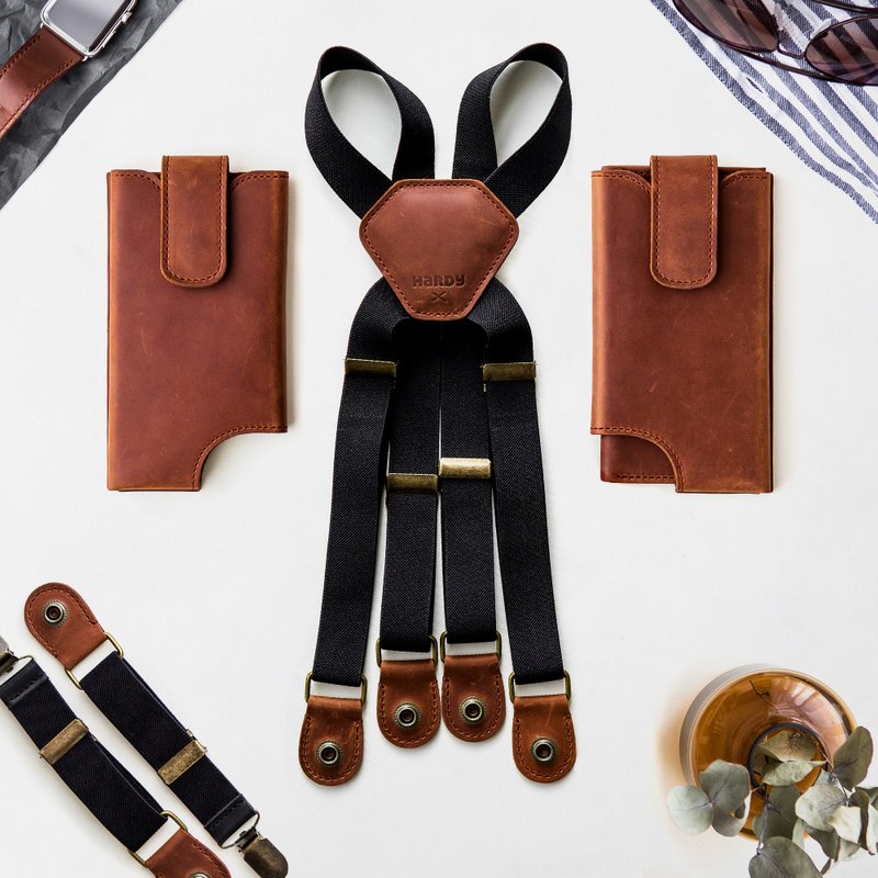 Leather Case Shoulder Holster Bag Phone Pockets Wallet and Suspenders / Waxed - 手機殼/手機套 - 真皮 