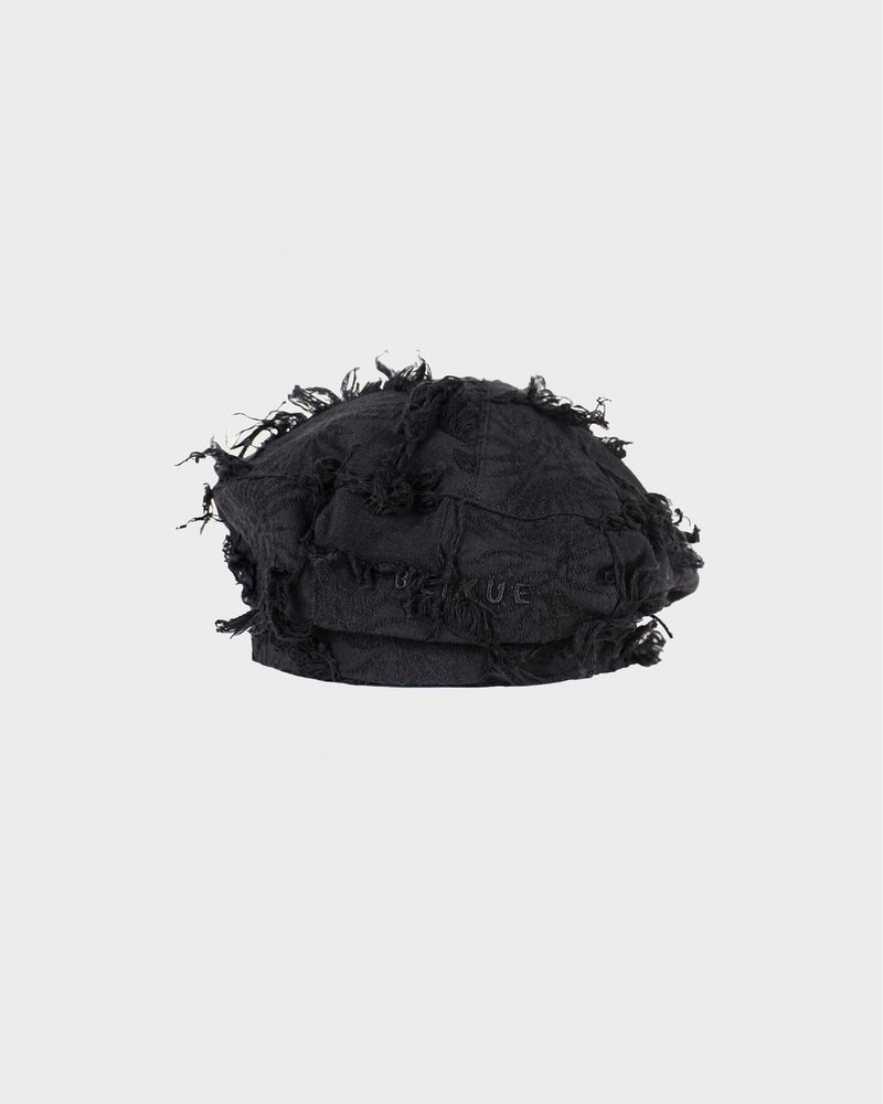 [Limited Edition] Irregular fur-edged beret - Hats & Caps - Cotton & Hemp Black