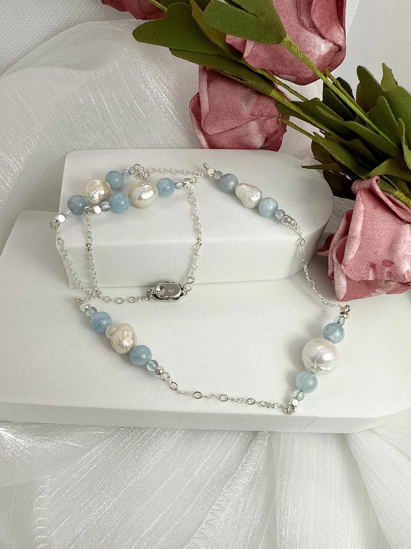 深海月潮-海藍寶 × 珍珠能量飾品系列 — 項鍊・手鏈・耳環 — - 項鍊 - 水晶 