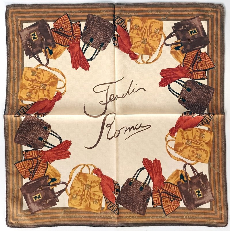 Vintage Fendi Handkerchief – Bag &  Accessory Motif 19 x 19 inches - 手帕 - 棉．麻 咖啡色