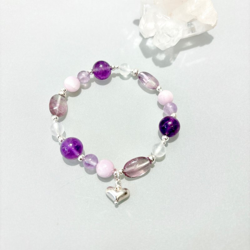 Ops Kunzite Fluorite Amethyst  Handmade Silver Design gift bracelet - Bracelets - Semi-Precious Stones Purple