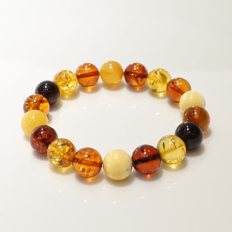 Multi-color bright natural amber hand beads imported from Lithuania - สร้อยข้อมือ - เครื่องประดับพลอย สีเหลือง