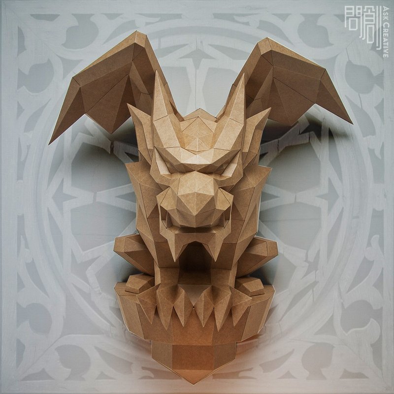 問創設計 DIY手作3D紙模型 神秘 石像 鬼 奇幻系列 - 石像鬼壁飾 - 擺飾/家飾品 - 紙 卡其色