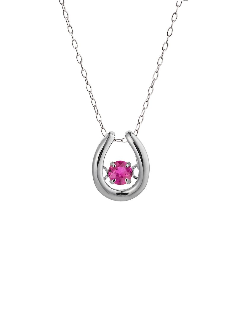 July Birthstone/Natural Ruby K10WG 10K White Gold Petite Necklace Dancing Stone with Certificate of Authenticity - Necklaces - Other Metals Red