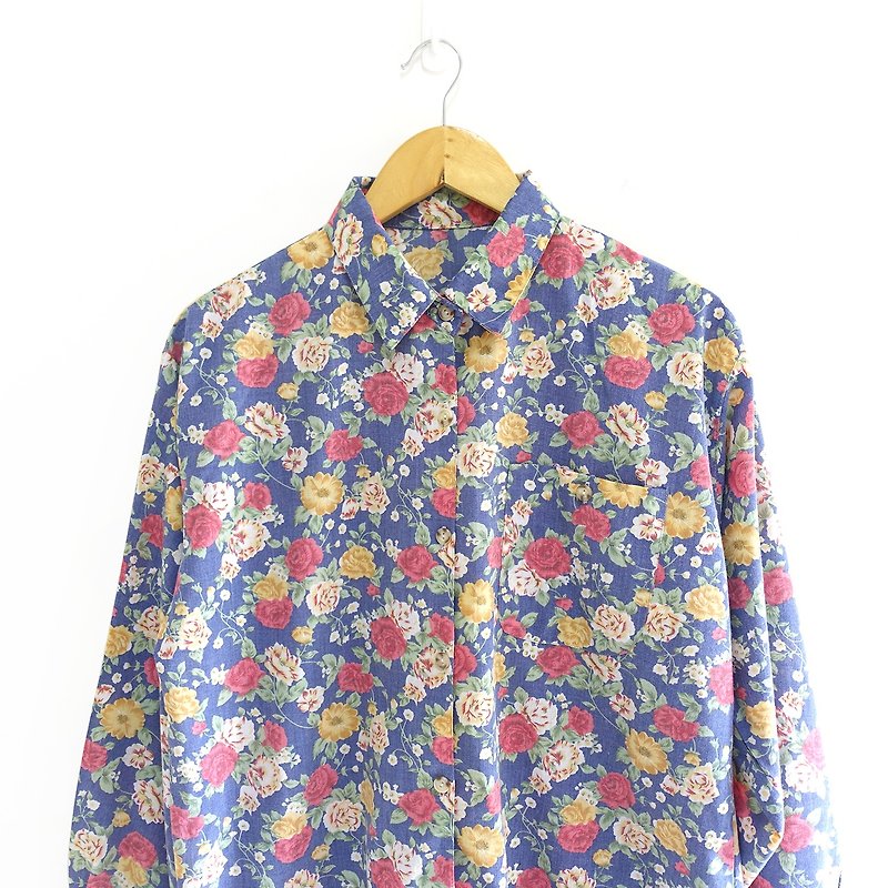│Slowly│Flower Blossom Full - Vintage Shirt │vintage. Retro. Literature - เสื้อเชิ้ตผู้ชาย - เส้นใยสังเคราะห์ หลากหลายสี