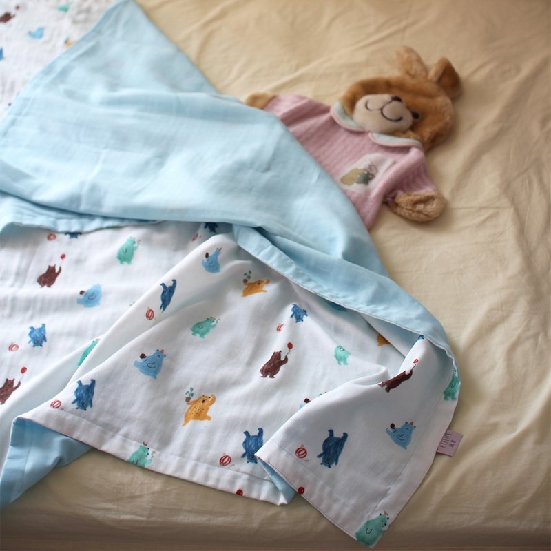 teddy bear baby cotton muslin gauze blanket, 新生兒 出産祝い, 布  ブランケッ Made in korea - 嬰兒床/床圍/寢具 - 棉．麻 藍色