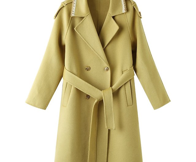 スーツの襟は1列のボタンの毛のコートのガチョウの黄色の100羊毛の