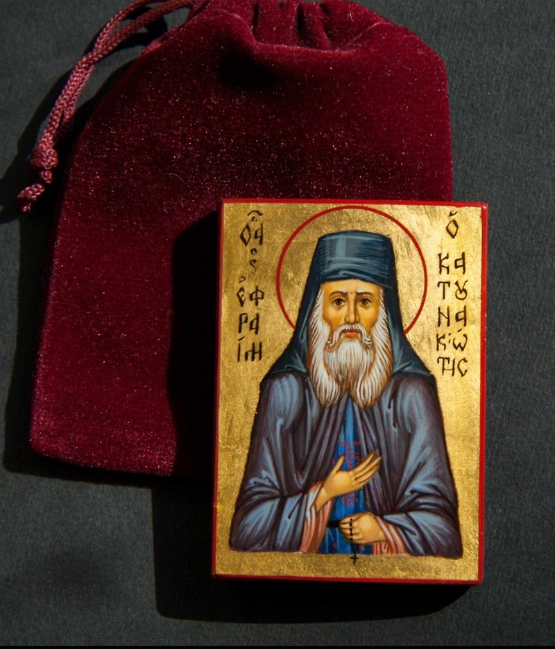 hand painted orthodox wood icon Saint Venerable Ephraim of Katounakia - Other - Wood Gold