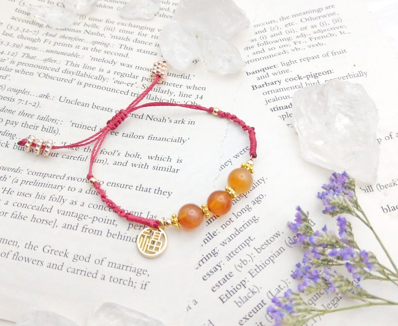 Natural Carnelian Carnelian 14K Gold-plated Blessing Bracelet - สร้อยข้อมือ - คริสตัล สีแดง