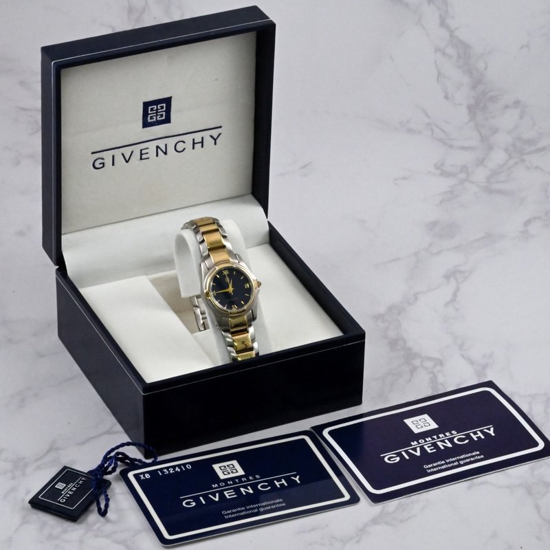 GIVENCHY women's quartz watch with dark blue dial silver/gold stainless w/box - Women's Watches - Stainless Steel Blue