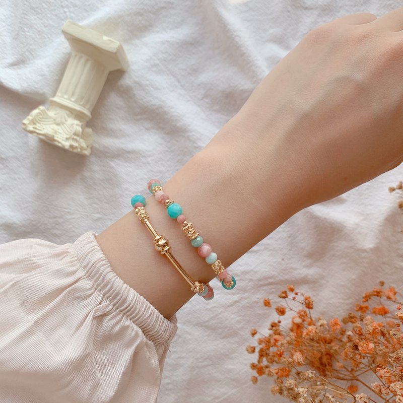 打開Uppama的任意門・天然石水晶設計手鍊・14K包金・海島風情系 - 手鍊/手鐲 - 水晶 粉紅色