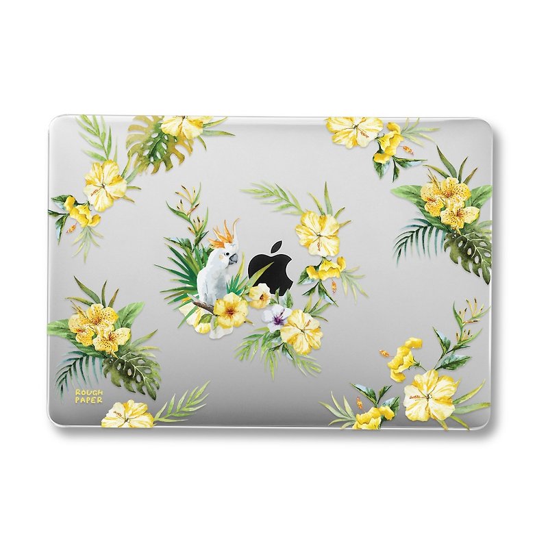 Tropical Flowers & Parrots | Printed Transparent MacBook Computer Case - เคสแท็บเล็ต - พลาสติก 