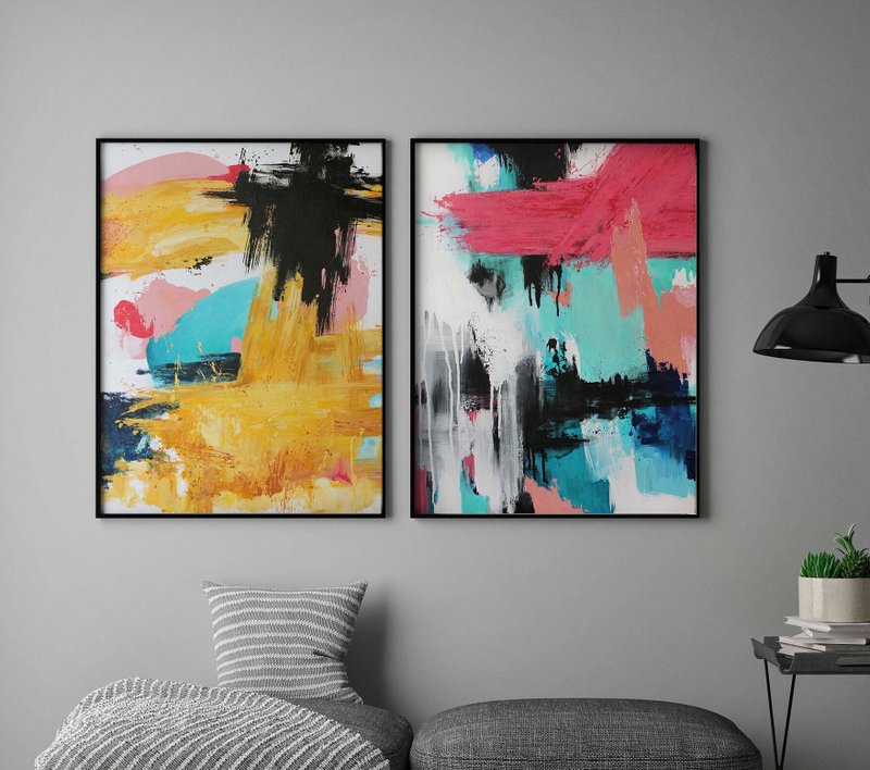 Original Abstract Painting | Unique Contemporary Art | Autumn flowerbed set - 壁貼/牆壁裝飾 - 棉．麻 黃色