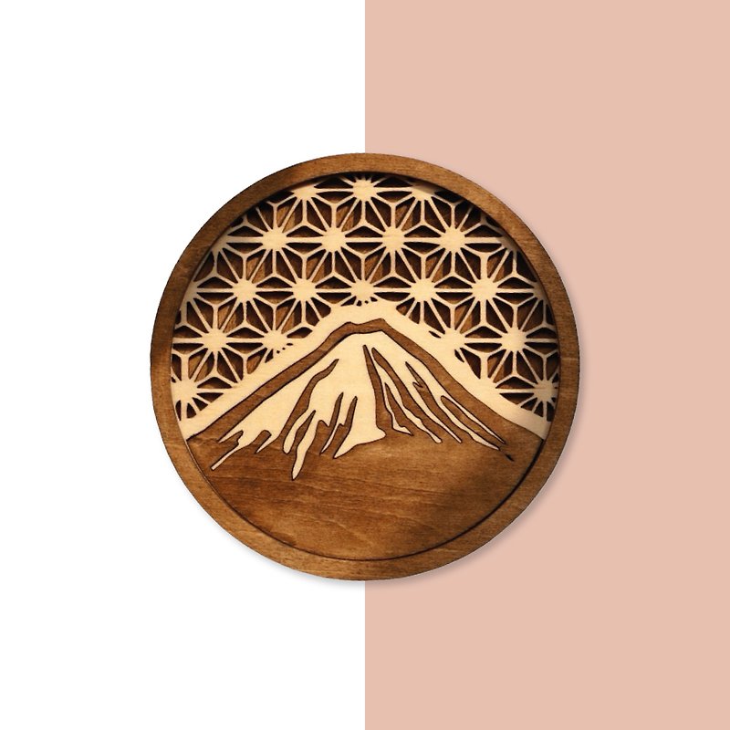 通花圖案系列 - 富士山杯墊 - 杯墊 - 木頭 