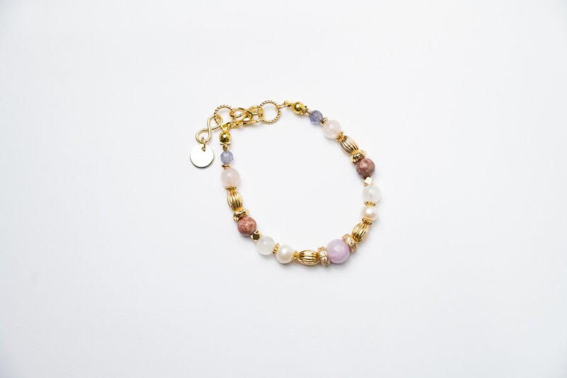 【Machinery】 003 Purple Lithium Pink Crystal Pearl Bracelet - Bracelets - Gemstone 