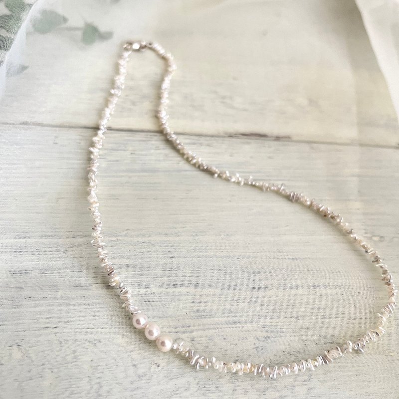 Akoya Pearls, Super Rare Akoya Sand Keshi Pearls & Baby Akoya Pearl Necklace - สร้อยคอ - ไข่มุก 