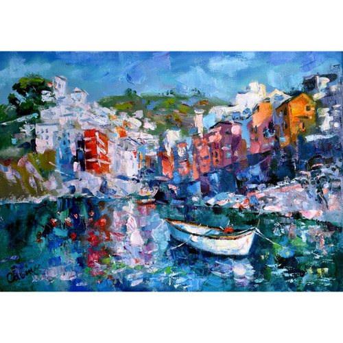 イタリア絵画意大利景观風景オリジナルアートワークリオマッジョーレ印象派油絵原作