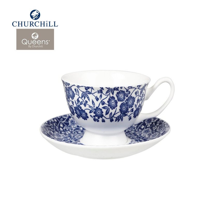 Churchill | Blue Story系列-200ML杯盤組-維多利亞深藍底碎花款 - 咖啡杯/馬克杯 - 瓷 白色