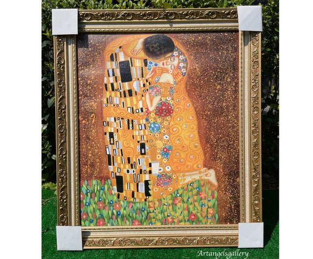 引き取り限定⭐︎クリムト⭐︎接吻⭐︎キス⭐︎大版絵画⭐︎極美品 ☆秀作☆手書き油絵 グスタフ・クリムト 接吻 キス （大）絵画