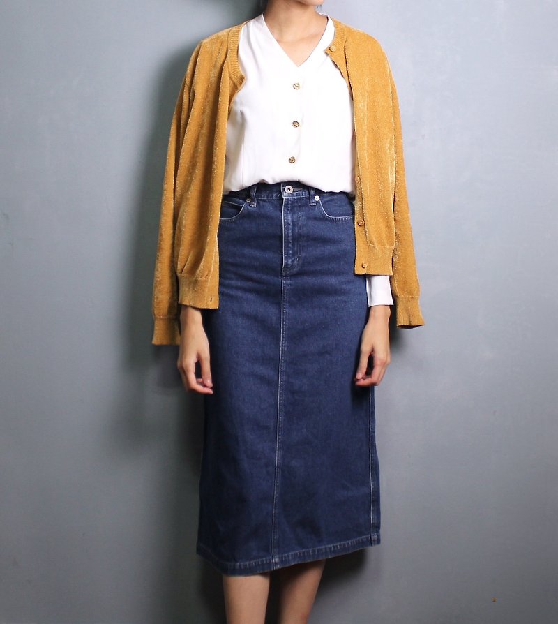 FOAK vintage retro high-waist A-line denim skirt - Skirts - Cotton & Hemp 
