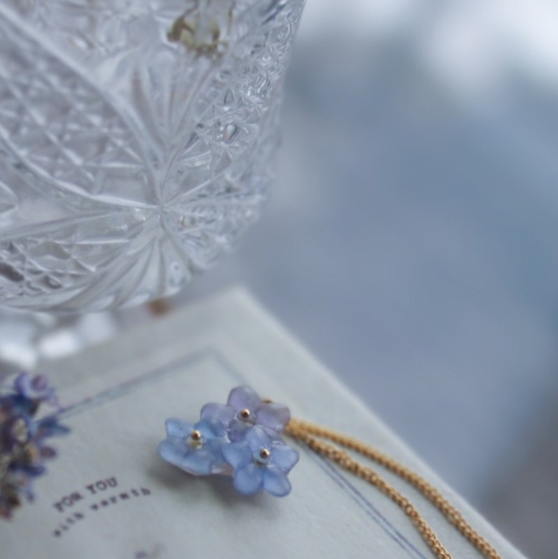 Forget Me Not necklace &14k gold filled,dried flowers,#190,myosotis - Necklaces - Plants & Flowers Blue