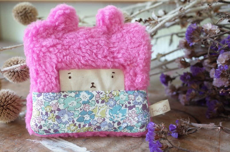 人形バニーの財布 - ピンクの髪 - 青い花 - 小銭入れ - コットン・麻 ピンク