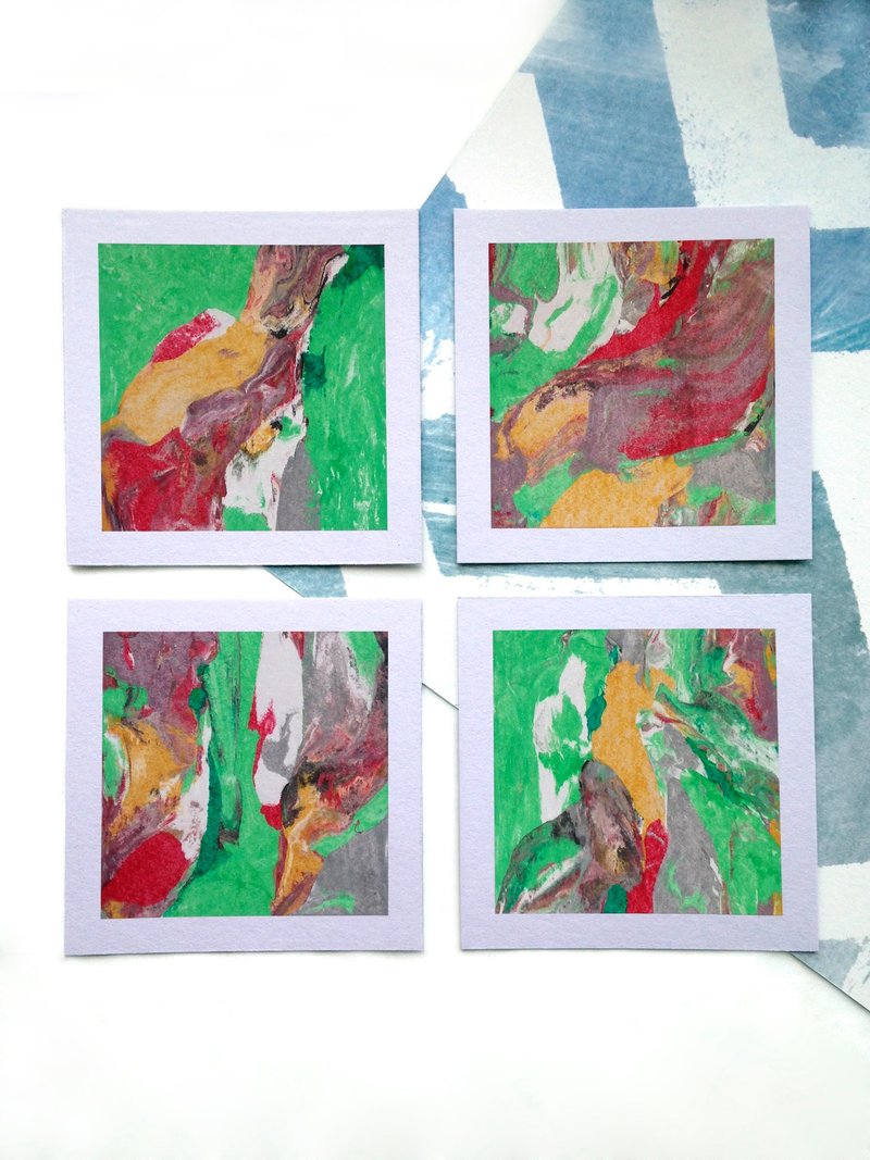 Abstract painting. Set of 4 little abstract paintings. Abstract landscape. - 海報/掛畫/掛布 - 紙 綠色