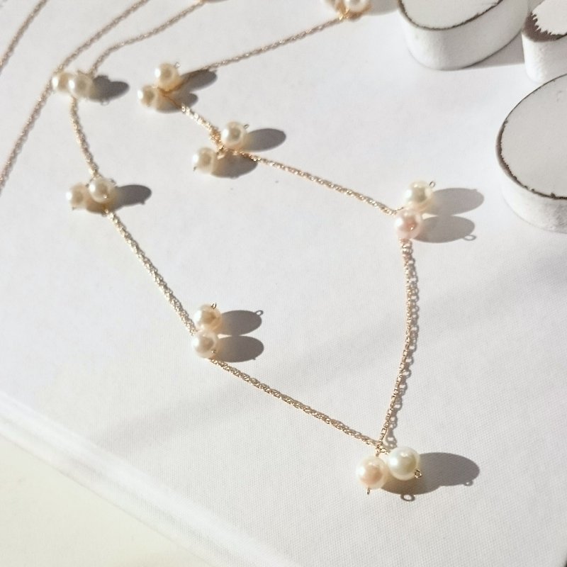 14kgf♡Japanese Akoya sea pearl necklace + TOP - สร้อยคอ - เครื่องเพชรพลอย ขาว